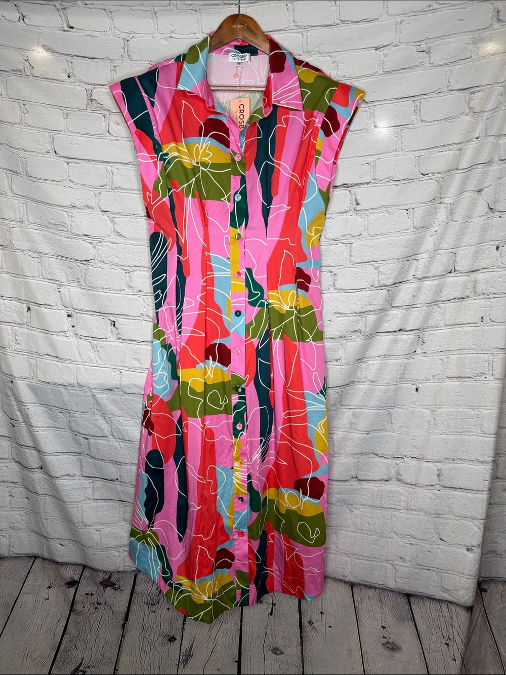 Crosby Vibrant Multi-Color Button-Front Dress Size Medium Brand New W/Tags